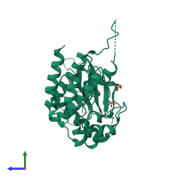 PDB entry 4qqt coloured by chain, side view.