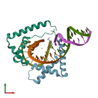 PDB entry 4qr9 coloured by chain, front view.