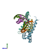 PDB entry 4qr9 coloured by chain, side view.