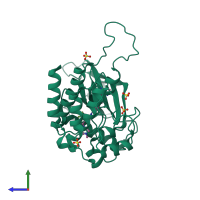 PDB entry 4qrc coloured by chain, side view.