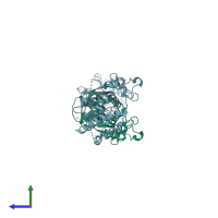 PDB entry 4qrg coloured by chain, side view.