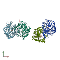 PDB entry 4qrn coloured by chain, front view.