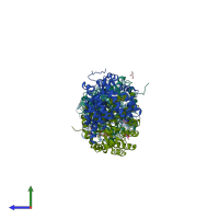 PDB entry 4qrn coloured by chain, side view.