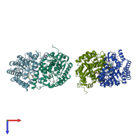 PDB entry 4qrn coloured by chain, top view.