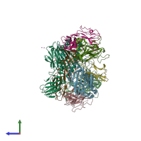 PDB entry 4qrp coloured by chain, side view.