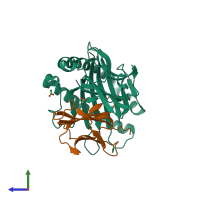 PDB entry 4qrs coloured by chain, side view.