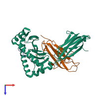 PDB entry 4qru coloured by chain, top view.