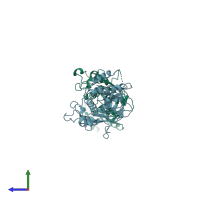 PDB entry 4qrx coloured by chain, side view.