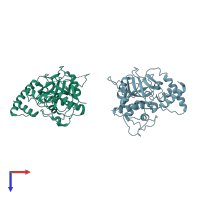 PDB entry 4qrx coloured by chain, top view.