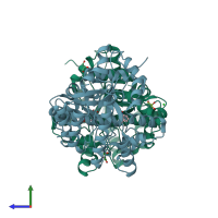 PDB entry 4qs6 coloured by chain, side view.