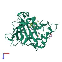 PDB entry 4qsb coloured by chain, top view.