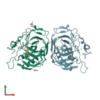PDB entry 4qsj coloured by chain, front view.