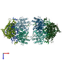 PDB entry 4qsm coloured by chain, top view.