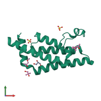 Monomeric assembly 1 of PDB entry 4qsr coloured by chemically distinct molecules, front view.