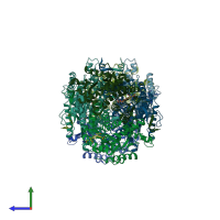 PDB entry 4qt0 coloured by chain, side view.