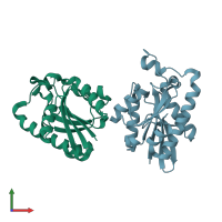 PDB entry 4qt4 coloured by chain, front view.