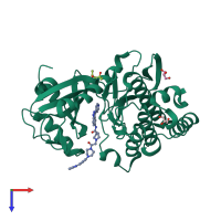 PDB entry 4qtc coloured by chain, top view.