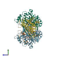 PDB entry 4qts coloured by chain, side view.