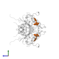 ACE-ASP-GLU-VAL-ASP-CHLOROMETHYLKETONE INHIBITOR in PDB entry 4qu0, assembly 1, side view.