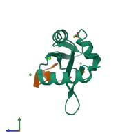 PDB entry 4qu6 coloured by chain, side view.