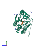 PDB entry 4qu9 coloured by chain, side view.