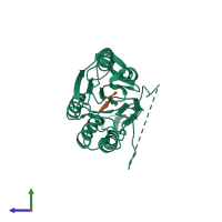 PDB entry 4qua coloured by chain, side view.