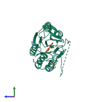 PDB entry 4qub coloured by chain, side view.