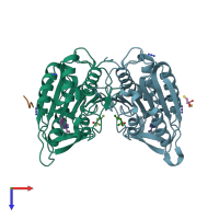 PDB entry 4quh coloured by chain, top view.