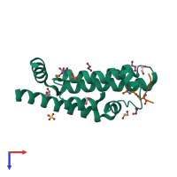 PDB entry 4qut coloured by chain, top view.