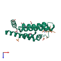 PDB entry 4quu coloured by chain, top view.