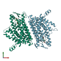 PDB entry 4quv coloured by chain, front view.