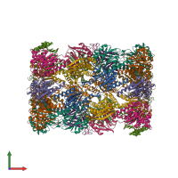 Hetero 28-meric assembly 1 of PDB entry 4qv1 coloured by chemically distinct molecules, front view.