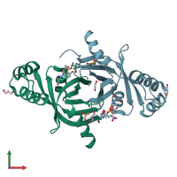 PDB entry 4qvb coloured by chain, front view.