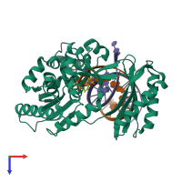 PDB entry 4qwa coloured by chain, top view.