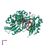 PDB entry 4qwb coloured by chain, top view.