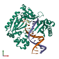 PDB entry 4qwd coloured by chain, front view.