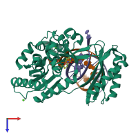PDB entry 4qwd coloured by chain, top view.