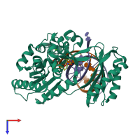 PDB entry 4qwe coloured by chain, top view.