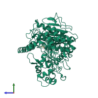PDB entry 4qwm coloured by chain, side view.
