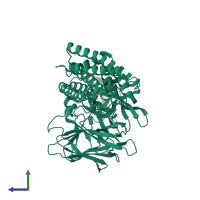 PDB entry 4qx0 coloured by chain, side view.
