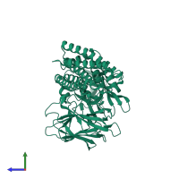PDB entry 4qx1 coloured by chain, side view.