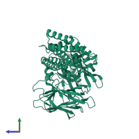 PDB entry 4qx3 coloured by chain, side view.