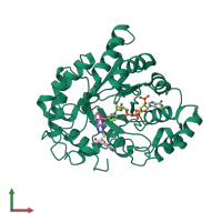 PDB entry 4qx4 coloured by chain, front view.