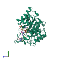 PDB entry 4qx4 coloured by chain, side view.