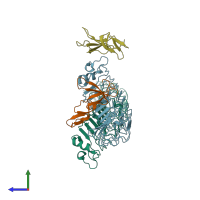 PDB entry 4qxf coloured by chain, side view.