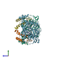 PDB entry 4qxh coloured by chain, side view.