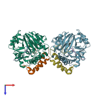 PDB entry 4qxh coloured by chain, top view.