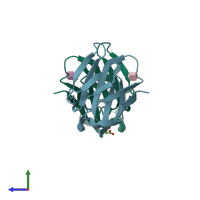 PDB entry 4qxw coloured by chain, side view.