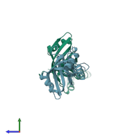 PDB entry 4qxz coloured by chain, side view.