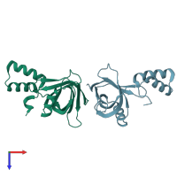 PDB entry 4qxz coloured by chain, top view.